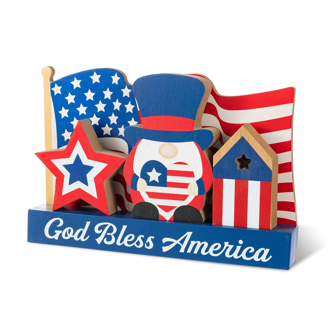 Glitzhome® 11.75" Patriotic Americana Wooden Block Table Decor